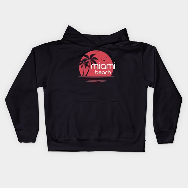 Miami sunset design, typography Kids Hoodie by Frispa